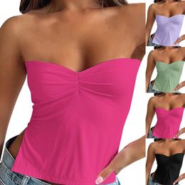 Women's Tanks Womens Sleeveless Crop Tank Top Sexy Pleated Bustier Neck Strappy Slits Cropped Vest Breast Wrapping For Women
