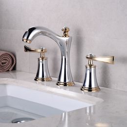 Basin Faucets Total Brass Black and Gold Bathroom Sink Faucets 3 Hole Double Handle Hot And Cold Waterfall Faucet Water Tap