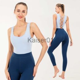 Yoga Outfits One piece seamless Sportswear back cross band fitness jumpsuit beautiful back yoga suit with chest pad female yoga suit x0724