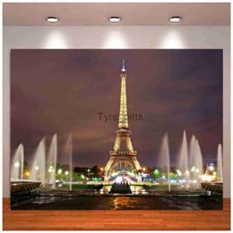 Background Material Eiffel Tower Photography Background Paris City Nighttime Fountain Background French Landmark Studio Wedding Party Photography Booth Props x