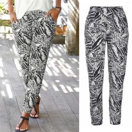 Women's Pants Fashion Women High Waist Printing Easy Trousers Lady Holiday Long Boho Beach Pockets Pantalones De Mujer