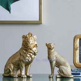 Creative Nordic Gold Resin Simulated animal Crafts ornaments Elephant lion Modern home decorations accessories figurines LJ2009042507