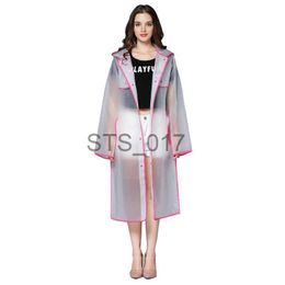 Raincoats Waterproof fashion transparent plastic clear ladies women raincoat et hooded with big pocket for outdoor rain gear x0724