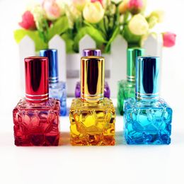 Perfume Bottle 10 pieces/batch 10ml Coloured square glass perfume bottle refillable sample portable air atomizer mini travel perfume spray bottle 230724