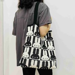 High Quality Wool Bag 2023 New Ins Korean Cartoon Pattern Tote Bag Knitted Bag Female Shoulder Bag Rabbit bag Women' s Handbag L230704