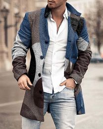 Masculino Blend en Stand Collar Impressão 3D Médio Longo Casaco Bolso Casual Europeu e Americano Jaqueta de Inverno 230725