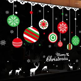 Wall Stickers Cartoon Merry Christmas Balls Snow Elk Colorful Bells Window Shop Decal Art Decoration