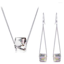 Necklace Earrings Set Cube Square Shine Crystal Quanlity Simple Style Fashion Jewellery Drop Birthday Girls Gifts Charm Summer Party Wedding