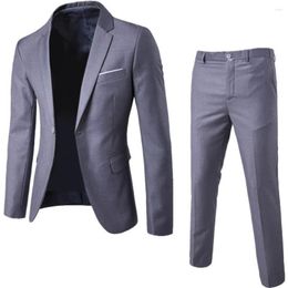 Men's Suits 1 Set Trendy Men Blazer Pants Fine Touch Wedding Wearing Handsome One Button Pockets Suit