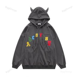 Womens Hoodies Sweatshirts Woman Tops Y2k Angel Demon Ears Letter Embroidery Women Gothic Oversize Hoodie Harajuku Pullover Clothes 230725