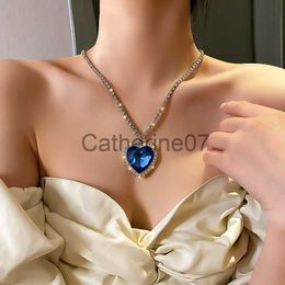 Pendant Necklaces Big Crystal Heart Pendant Necklace For Women Full Rhinestone Necklace Titanic Heart Of Ocean Blue Heart Love Forever Jewellery J0725