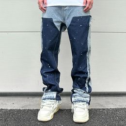 Jeans da uomo Streetwear Macchiato Inchiostro Colore abbinato Y2K Confezione da uomo Jeans Patch Lavoro Angry Edge Micro Denim Macchina da scrivere Ultra fine Merci sfuse 230720