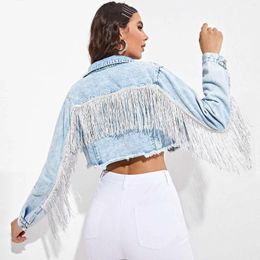 Women's Jackets Tassel Jacket For Women Fashion Solid Short Denim Coats Single Breasted With Pockets Y2k 2023 Woman Clothing