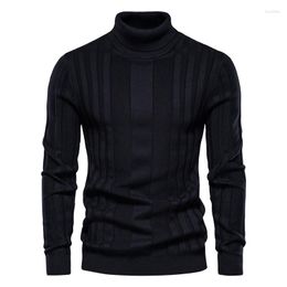 Men's Sweaters 2023 Slim Fit Pullovers Turtleneck Men Casual Basic Solid Colour Warm Striped Sweater Mens Winter Fashion Male