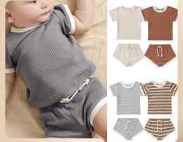 Children's Short Sleeve Setsummer T-shirt Shorts Baby Pit Strip Cotton Two-piece Set