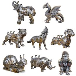 Decorative Objects Figurines Steam Machinery Punk Animal Ornament Resin Figurine Crafts Mechanical Dog for Home Bedroom Office Desktop Decoration 230724