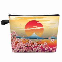 Japanese Style Mt. Fuji Sakura Large Capacity Travel Cosmetic Bag Portable Makeup Storage Pouch Women Waterproof Pencil Case