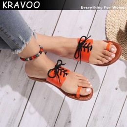 Slippers KRAVOO Shoes for Women Flip Flops Female Slippers Thong Female Sandals Lace-up Ladies Slipper Plus Size Beach Slides Summer 2023 L230725