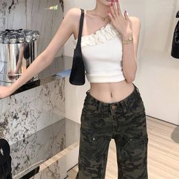 Women's Tanks Boring Honey Top Vintage Ruffled Solid Color Casual Camisole Women High Street Sexy Strapless Slim Asymmetrical Crop Tops