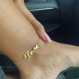 Custom Name Anklet for Women Stainless Steel Cuban Chain Personalised Nameplate Leg Foot Jewellery Gift 230719