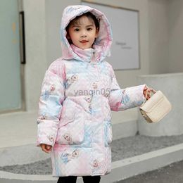 Down Coat Warm Real Fur Collar Hooded Coat Girls Down Jackets Winter Long Down Jacket Princess Slim Long Sleeve Pocket Thick Parka HKD230725