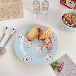 Plates Blue Lamb Ceramic Bowl Plate Set Send Spoon Cartoon Cute Students Underglaze Color