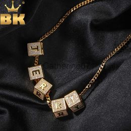 Pendant Necklaces THE BLING KING DIY Block Initial Letter Number Pendant Custom Cube Name Box Chain Choker Fashion Charm Hip Hop Jewellery Gifts J230725