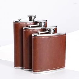 Hip Flasks 6-8oz Luxury Pocket Flask Brown Leather Covered Small Stainless Steel For Alcohol Portable Whiskey Gift