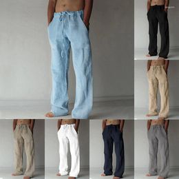 Men's Pants Men Cotton Linen Wide Leg Summer High Waist Drawstring Pocket Full Loose Trousers JBFZC-01