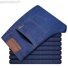 Men's Jeans Men's Jeans Men Summer Light Blue Casual Breathable Classic Straight Direct Elasticity Business 2021 Clothing Trousers L230725