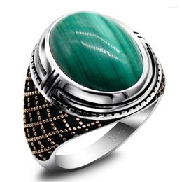Cluster Rings Turkish Jewelry Men's Ring Big Stone Natural Malachite 925 Sterling Silver Rose Gold Ladies With