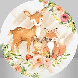 Background Material Cartoon Animal Fox Deer Baby Birthday Circle Background Flower Background Photography x0724