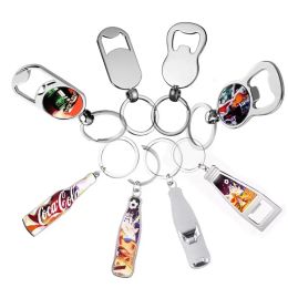 Sublimation Blank Bottle Opener Favor Metal Oval-shaped Keychain DIY Drink Bottle Shape Corkscrew Festival Party Supplies WJY591