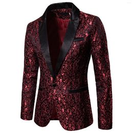 Men's Suits Old Jacquard Bronzin Floral Blazer Suit Mens Sinle Button Jacket Weddin Dress Party Stae Siner Costume