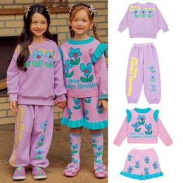 Clothing Sets Clothes for Girls 2023 BEBE Autumn Baby Flower Letter Sweater Suit Children s Shorts Knitted 230724