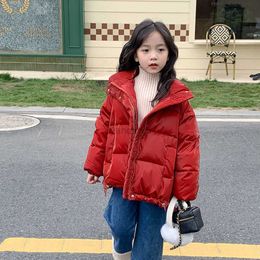 Down Coat Children's Down Jackets Winter New Girls Korean Style Red Zipper Short Outerwear Fashion Thickened Warm Kids Winter Warm Parkas HKD230725
