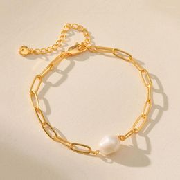 Link Bracelets Classic Baroque Copper Chain Pearl Plated 18K Real Gold Bracelet For Women Holiday OL Party Birthday Gift Fashion Jewelry
