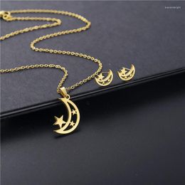 Necklace Earrings Set Fashion Stainless Steel Moon Star Chain Jewelry Valentines Hollow Crescent For Women Wholesale