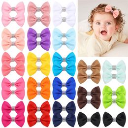 Children Handmade Bowknot Baby Girls Hair Clips Grosgrain Ribbon Bows with Diamond Bangs Hairpin Infant Headwear Hair Accessories