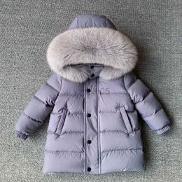 Down Coat -30 Kids Winter Down Jacket Luxury Real Fur Collar Children's Thicken Warm Mid-Length Coat For Baby Boy Girl 2-13 Years Snowsuit HKD230725