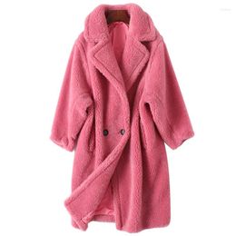 Women's Fur Winter Cashmere Medium Length Lamb Faux Coat For Women Solid Long Sleeve Jacket