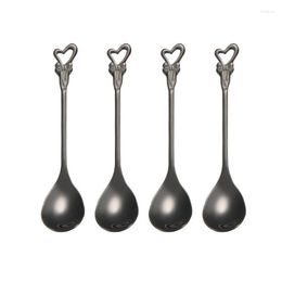 Spoons 4 Pcs/Lot Coffee 12 Cm Tiny 304 Stainless Steel Creative Rose Heart-shaped Mini Spoon Set Serving Dessert