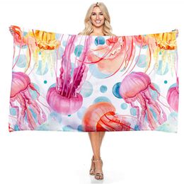 Colourful Deep Sea Jellyfish Beach Towel Digital Printing Rectangular Bath Towel Microfiber Table Cloth Printed Outdoor Camping Pic302v