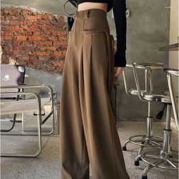 Women's Pants Fashion High Waist Wide Leg Spring And Autumn Office Basic Matching Design Solid Color Streetwear