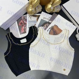 Womens Knit T Shirt Chain Letter Tanks Sexy Cropped Tops Camisoles Slim Tees Clothing Two Colors