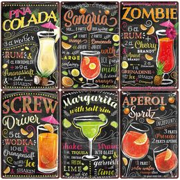 Vintage Cocktail Tin Sign Decorative Plate Retro Spanish Blackboard Style Mojito Metal Poster Home Man Cave Cafe Bar Club Pub Wall Hanging Signs Decor 30x20CM w01