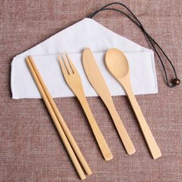 Portable Cutlery Set Outdoor Travel Bamboo Flatware Set Knife Chopsticks Fork Spoon Dinnerware Sets Adult Kids Kitchen Tableware
