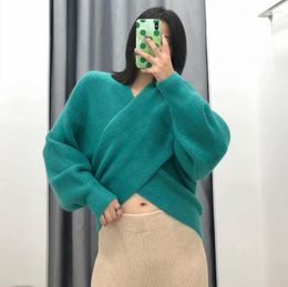 Women's Sweaters Cotton Sweater Women Pull Femme Plunge Colour Blocking Twist Winter Pullovers Warm Loose Oversized V Neck