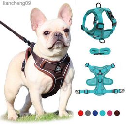 No Pull Dog Harness and Leash Set Adjustable Pet Harness Vest For Small Dogs Cats Reflective Mesh Dog Chest Strap French Bulldog L230620