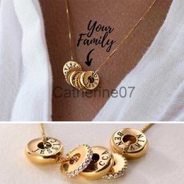 Pendant Necklaces Personalized Engraved Family Name Beads Charms With Crystal Necklace Stainless Steel Custom Love Mum Style Gift Jewelry J230725